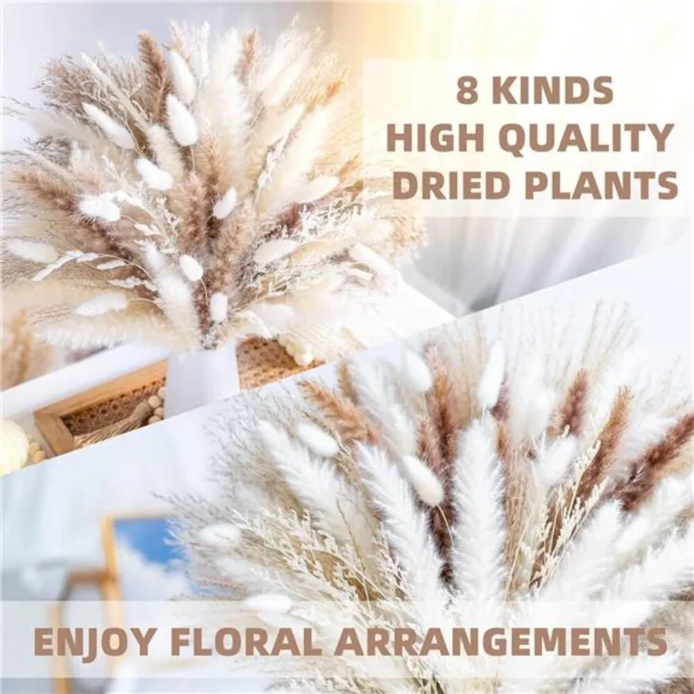New 96PCS Dried Pampas Grass -Boho Bouquet for Home Decor & Wedding Arrangements